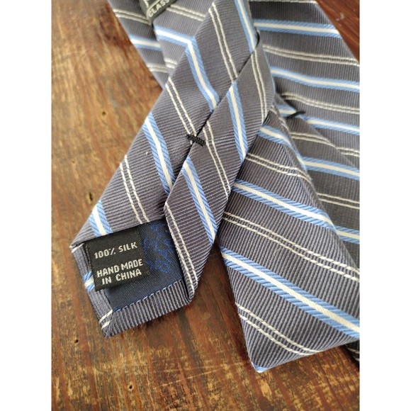 Repp Stripe Necktie 100% Silk Tie Gray Blue White Jos.A.Bank Mens - Picture 11 of 13